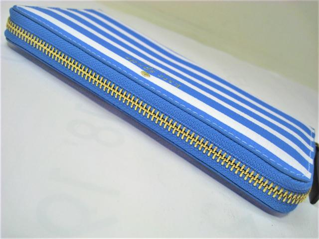 ほぼ未使用ケイトスペード青白ストライプラウンドファスナー小銭入付PWRU4235 < ブランド  ほぼ未使用ケイトスペード青白ストライプラウンドファスナー小銭入付PWRU4235 < ブランドの
