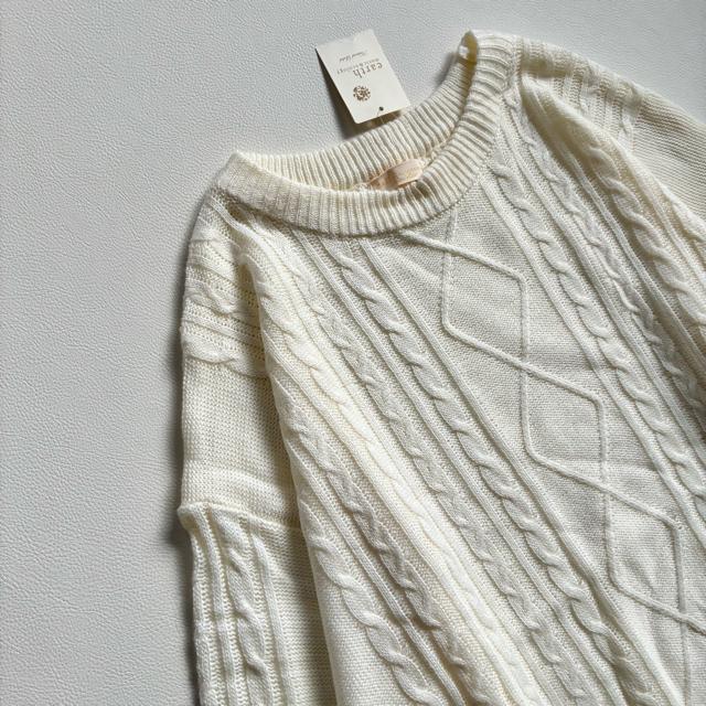 ◆新品◆アース◆ケーブル編みニットチュニック◆ワンピース◆白◆ゆったり◆フリー < ブランド ◆新品◆アース◆ケーブル編みニットチュニック◆ワンピース◆白◆ゆったり◆フリー < ブランドの