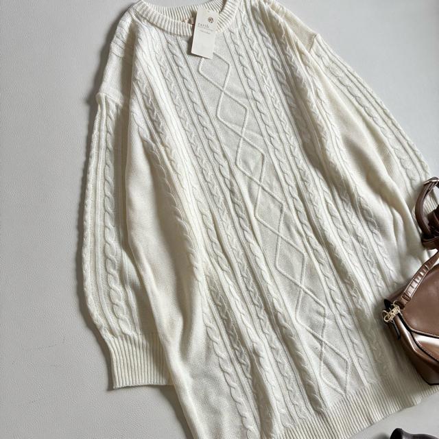 ◆新品◆アース◆ケーブル編みニットチュニック◆ワンピース◆白◆ゆったり◆フリー < ブランド ◆新品◆アース◆ケーブル編みニットチュニック◆ワンピース◆白◆ゆったり◆フリー < ブランドの