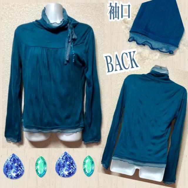 クリンクル加工☆首元サテン&レースリボン付タートルカットソー < 女性ファッション  クリンクル加工☆首元サテン&レースリボン付タートルカットソー  < 女性ファッションの