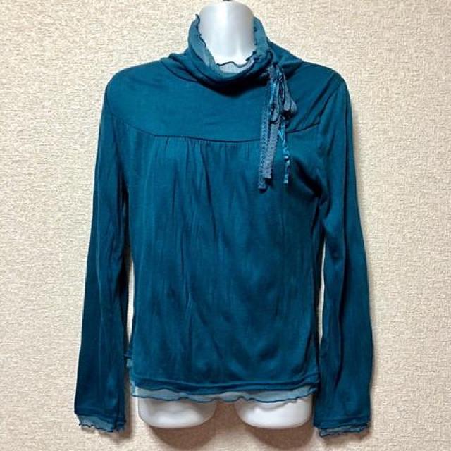 クリンクル加工☆首元サテン&レースリボン付タートルカットソー < 女性ファッション  クリンクル加工☆首元サテン&レースリボン付タートルカットソー < 女性ファッションの