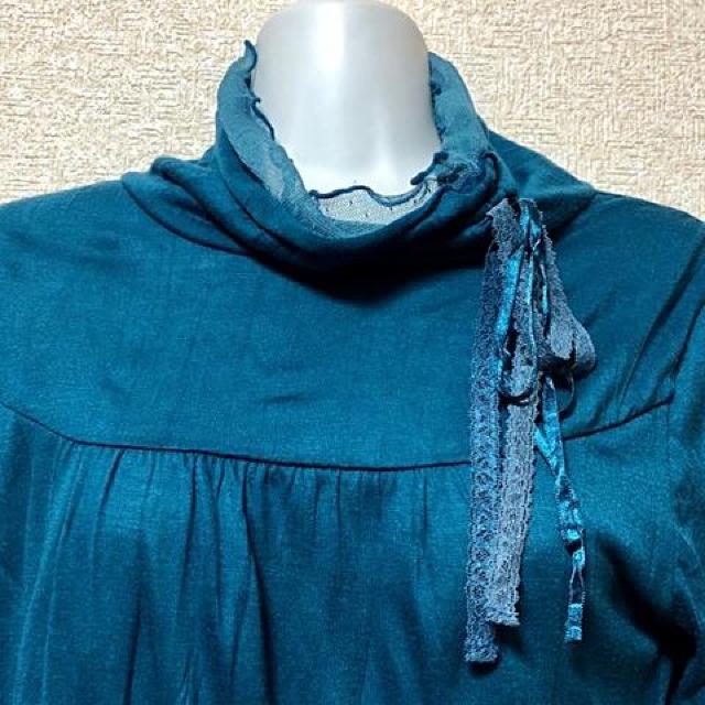 クリンクル加工☆首元サテン&レースリボン付タートルカットソー < 女性ファッション  クリンクル加工☆首元サテン&レースリボン付タートルカットソー < 女性ファッションの