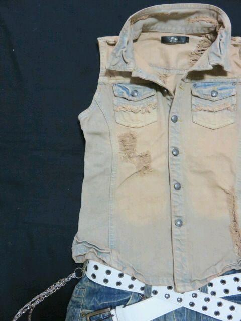 【MIDAS】《New》ヴィンテージ風*ハードダメージ★デニムベスト/ノースリーブGジャン < ブランド  【MIDAS】《New》ヴィンテージ風*ハードダメージ★デニムベスト/ノースリーブGジャン < ブランドの