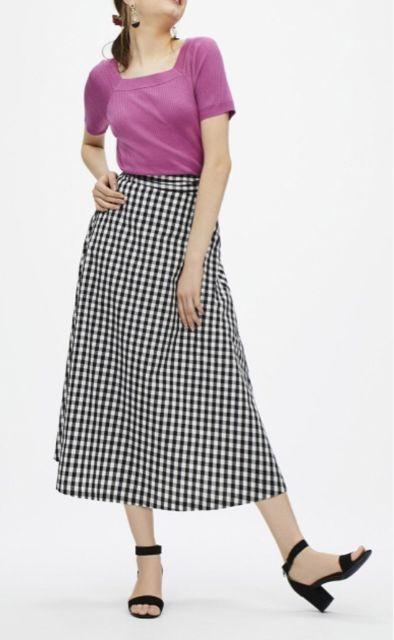 GU・ギンガムチェック柄フレアスカート。ブラックXL < ブランド GU・ギンガムチェック柄フレアスカート。ブラックXL < ブランドの