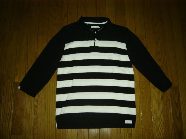 DELUXE Clothing デラックス コットンニット 7分丈ポロシャツ M 白黒 ボーダー < ブランド  DELUXE Clothing デラックス コットンニット 7分丈ポロシャツ M 白黒 ボーダー  < ブランドの