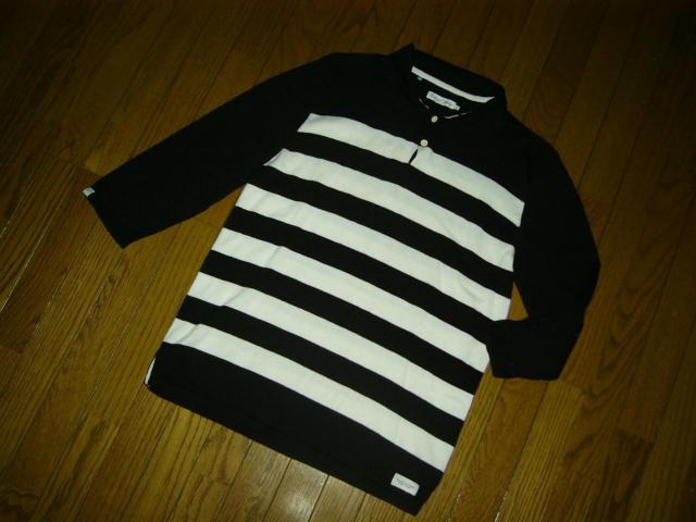 DELUXE Clothing デラックス コットンニット 7分丈ポロシャツ M 白黒 ボーダー < ブランド  DELUXE Clothing デラックス コットンニット 7分丈ポロシャツ M 白黒 ボーダー < ブランドの