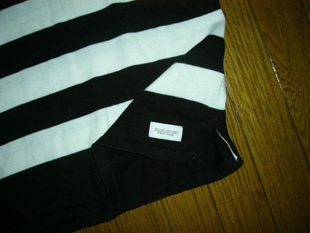 DELUXE Clothing デラックス コットンニット 7分丈ポロシャツ M 白黒 ボーダー < ブランド  DELUXE Clothing デラックス コットンニット 7分丈ポロシャツ M 白黒 ボーダー < ブランドの