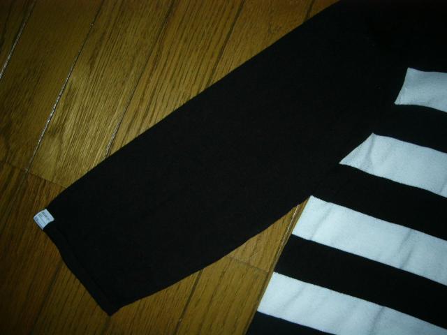 DELUXE Clothing デラックス コットンニット 7分丈ポロシャツ M 白黒 ボーダー < ブランド  DELUXE Clothing デラックス コットンニット 7分丈ポロシャツ M 白黒 ボーダー < ブランドの