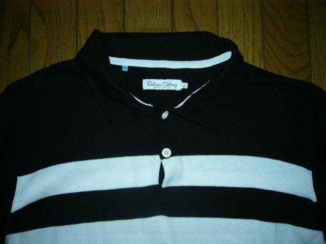 DELUXE Clothing デラックス コットンニット 7分丈ポロシャツ M 白黒 ボーダー < ブランド  DELUXE Clothing デラックス コットンニット 7分丈ポロシャツ M 白黒 ボーダー < ブランドの