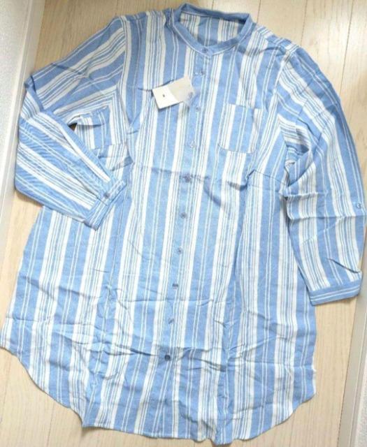 3L★綿100%ストライプシャツ★バンドカラーシャツワンピース★新品★送料無料 < 女性ファッション  3L★綿100%ストライプシャツ★バンドカラーシャツワンピース★新品★送料無料 < 女性ファッションの
