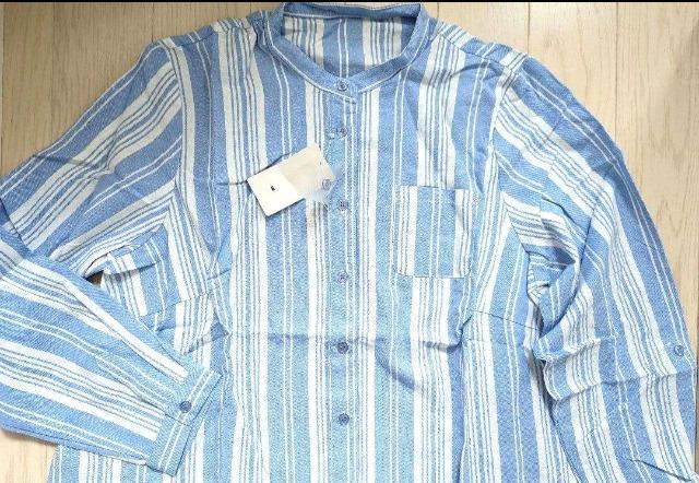 3L★綿100%ストライプシャツ★バンドカラーシャツワンピース★新品★送料無料 < 女性ファッション  3L★綿100%ストライプシャツ★バンドカラーシャツワンピース★新品★送料無料 < 女性ファッションの
