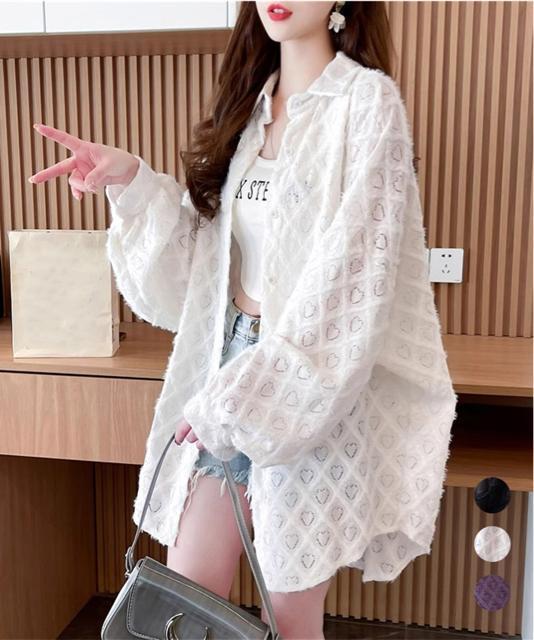 送料無料 新品 ハートジャガードシャツカーディガン春夏秋 < 女性ファッション  送料無料 新品 ハートジャガードシャツカーディガン春夏秋  < 女性ファッションの