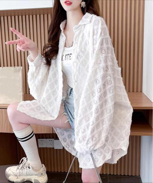 送料無料 新品 ハートジャガードシャツカーディガン春夏秋 < 女性ファッション  送料無料 新品 ハートジャガードシャツカーディガン春夏秋 < 女性ファッションの