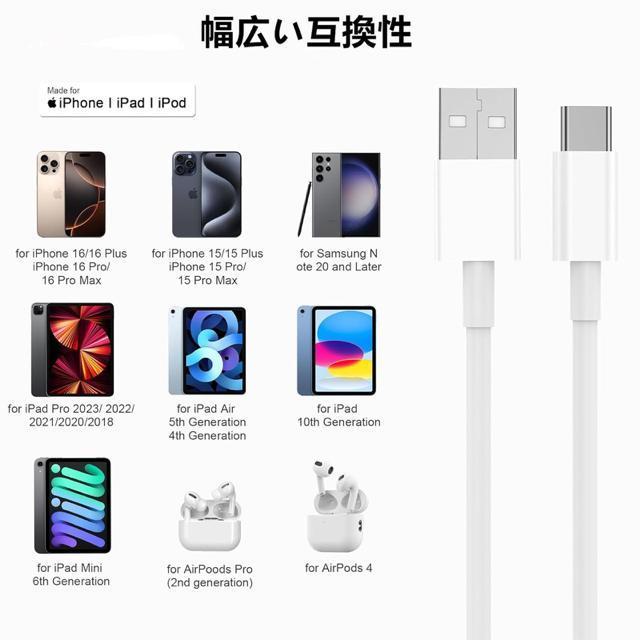 2本セット*1m USB-Cケーブル iPhone16/15タイプC充電ケーブル 3A急速充電 超高耐久 高速データ同期 急速充電 < 家電/AV  2本セット*1m USB-Cケーブル iPhone16/15タイプC充電ケーブル 3A急速充電 超高耐久 高速データ同期 急速充電 < 家電/AVの
