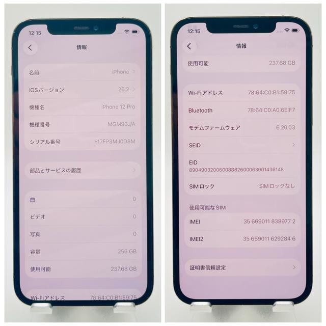 A 100% iPhone 12 Pro 256 GB SIM�t���[ �{�� �� �Ɠd/AV�� 