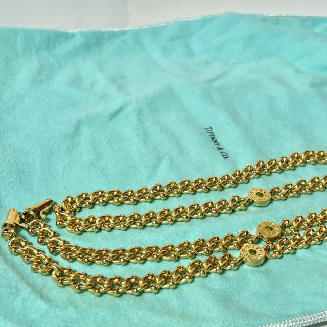 Tiffany & Co. ���B���e�[�W �`�F�[�� �V�����_�[ 2WAY �n���h�o�b�O �l�C�r�[ �S�[���h���� �� �u�����h�� 