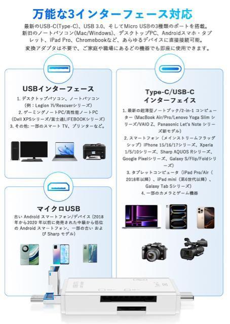 iphone SD�J�[�h���[�_�[Type-C/Micro���[�{�b�N�X�^ 3in1 ���@�\�E�����x�]�� ���[�{�b�N�X�^ USB3.0 �� PC�{��/���Ӌ@��� 