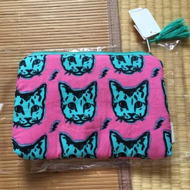 チャイハネ・インド綿キャット柄トリプルジップポーチ < ブランド  チャイハネ・インド綿キャット柄トリプルジップポーチ < ブランドの