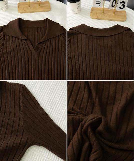 送料無料 新品 ポロカラー リブニットトップス Vネック < 女性ファッション  送料無料 新品 ポロカラー リブニットトップス Vネック < 女性ファッションの