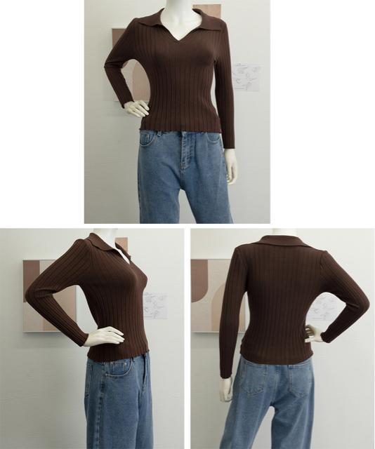 送料無料 新品 ポロカラー リブニットトップス Vネック < 女性ファッション  送料無料 新品 ポロカラー リブニットトップス Vネック < 女性ファッションの