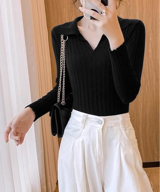 送料無料 新品 ポロカラー リブニットトップス Vネック < 女性ファッション  送料無料 新品 ポロカラー リブニットトップス Vネック < 女性ファッションの