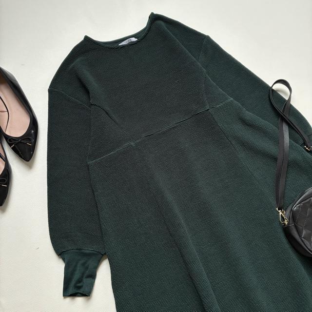 ◆美品◆KBF◆肉厚カットソーマキシワンピース◆ダークグリーン◆F◆長袖◆緑 < ブランド  ◆美品◆KBF◆肉厚カットソーマキシワンピース◆ダークグリーン◆F◆長袖◆緑 < ブランドの