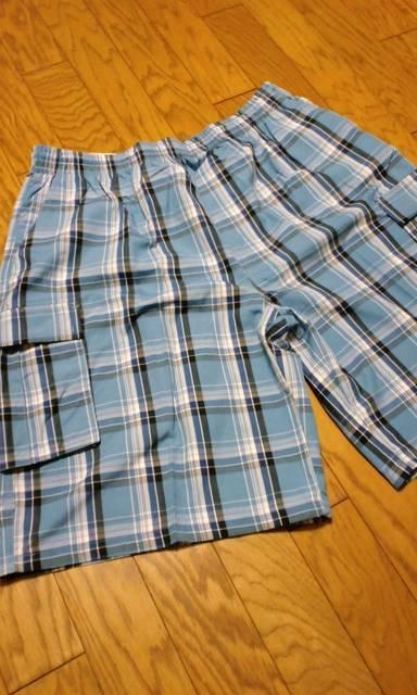 LA直輸入!SHAKAデザインチェックハーフカーゴパンツ水色4XLXXXXL AH < 男性ファッション  LA直輸入!SHAKAデザインチェックハーフカーゴパンツ水色4XLXXXXL AH  < 男性ファッションの