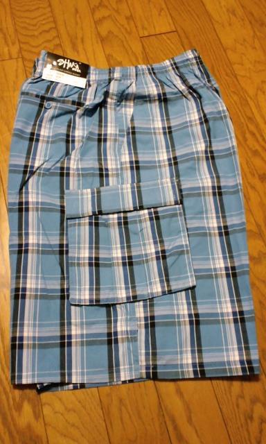 LA直輸入!SHAKAデザインチェックハーフカーゴパンツ水色4XLXXXXL AH < 男性ファッション  LA直輸入!SHAKAデザインチェックハーフカーゴパンツ水色4XLXXXXL AH < 男性ファッションの