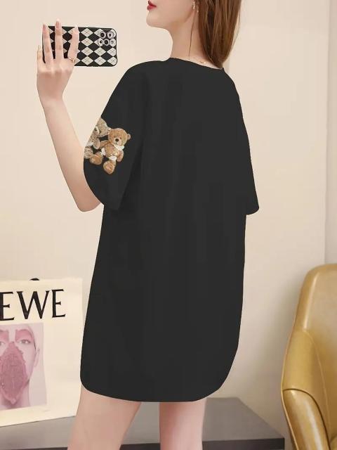 超お買い得1090円★女性用プラスサイズ カジュアルカートゥーンベアプリントTシャツ - オーバーサイズ 黒 フリー < 女性ファッション  超お買い得1090円★女性用プラスサイズ カジュアルカートゥーンベアプリントTシャツ - オーバーサイズ 黒 フリー < 女性ファッションの