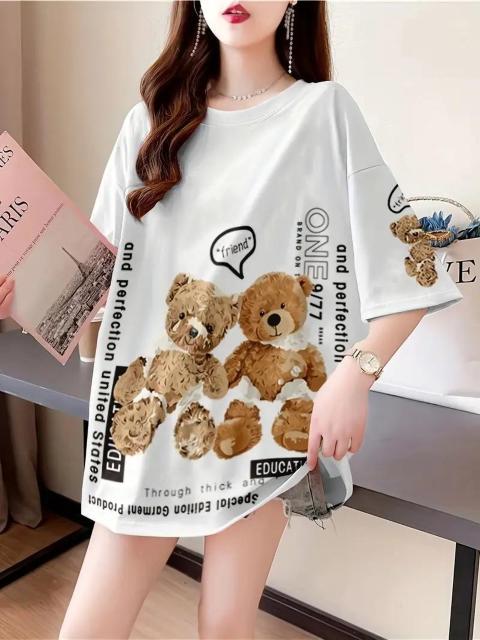 超お買い得1090円★女性用プラスサイズ カジュアルカートゥーンベアプリントTシャツ - オーバーサイズ 黒 フリー < 女性ファッション  超お買い得1090円★女性用プラスサイズ カジュアルカートゥーンベアプリントTシャツ - オーバーサイズ 黒 フリー < 女性ファッションの