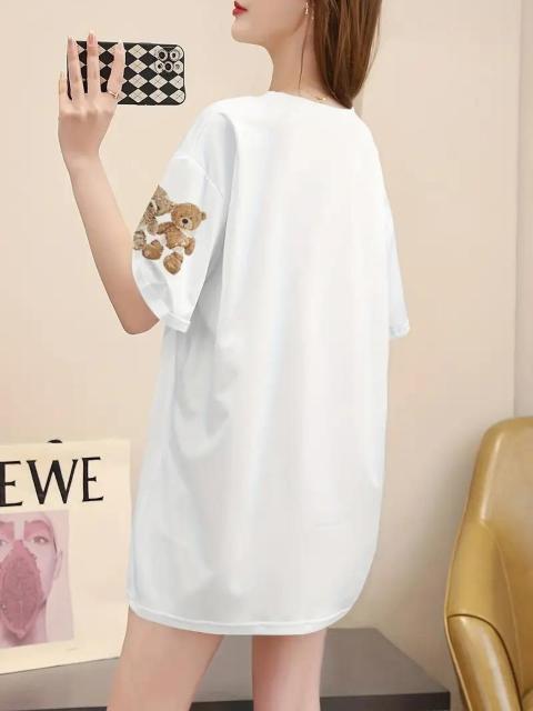 超お買い得1090円★女性用プラスサイズ カジュアルカートゥーンベアプリントTシャツ - オーバーサイズ 黒 フリー < 女性ファッション  超お買い得1090円★女性用プラスサイズ カジュアルカートゥーンベアプリントTシャツ - オーバーサイズ 黒 フリー < 女性ファッションの