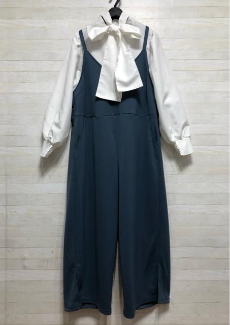 新品☆L♪ビッグリボンのブラウス&ストレッチサロペットパンツ♪☆Q380 < 女性ファッション 新品☆L♪ビッグリボンのブラウス&ストレッチサロペットパンツ♪☆Q380 < 女性ファッションの