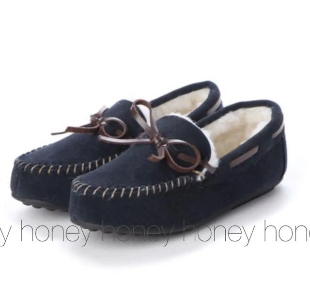 SALE●定価3,850円●kidsリアルファーモカシン 19cm●ネイビー紺 < キッズ/ベビー  SALE●定価3,850円●kidsリアルファーモカシン 19cm●ネイビー紺 < キッズ/ベビーの