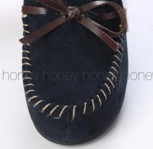 SALE●定価3,850円●kidsリアルファーモカシン 19cm●ネイビー紺 < キッズ/ベビー  SALE●定価3,850円●kidsリアルファーモカシン 19cm●ネイビー紺 < キッズ/ベビーの