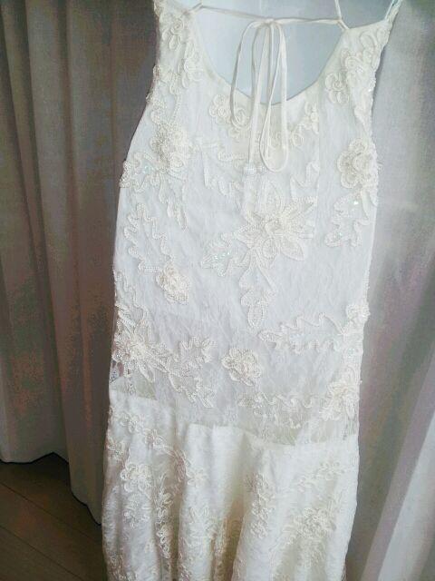 Chicas白レースフラワースパンインポートマーメイドロングドレス < 女性ファッション  Chicas白レースフラワースパンインポートマーメイドロングドレス < 女性ファッションの