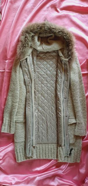 J.FERRYジェイフェリーお洒落可愛いベージュふわふわリアルファー暖かインナー中綿キルティングフーディーニットコートカーディガン < 女性ファッション  J.FERRYジェイフェリーお洒落可愛いベージュふわふわリアルファー暖かインナー中綿キルティングフーディーニットコートカーディガン < 女性ファッションの