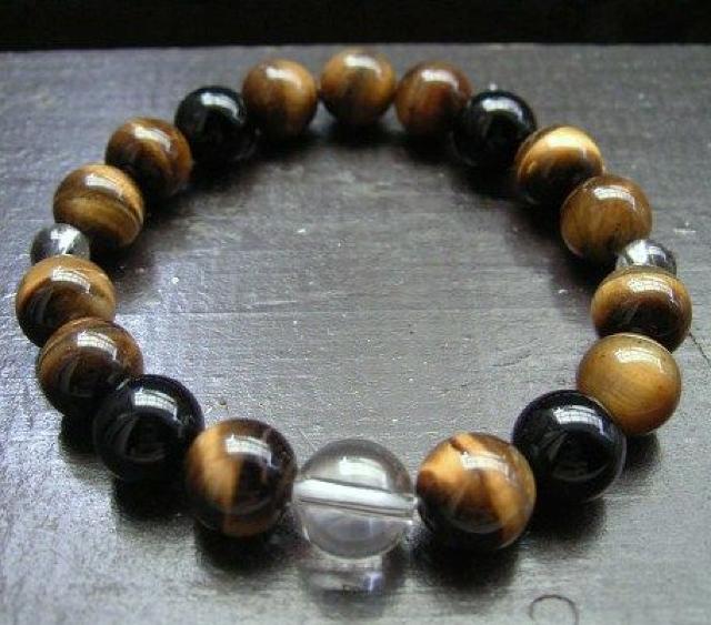 ☆即決☆タイガーアイx水晶xオニキスブレスレット < 男性アクセサリー/時計 ☆即決☆タイガーアイx水晶xオニキスブレスレット < 男性アクセサリー/時計の