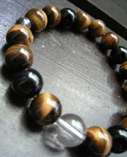 ☆即決☆タイガーアイx水晶xオニキスブレスレット < 男性アクセサリー/時計 ☆即決☆タイガーアイx水晶xオニキスブレスレット < 男性アクセサリー/時計の