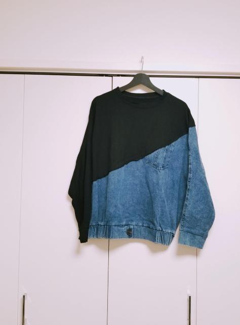 新品 GRAND Paris 黒×デニム バイカラー ドルマン トレーナー トップス M〜L < 女性ファッション  新品 GRAND Paris 黒×デニム バイカラー ドルマン トレーナー トップス M〜L  < 女性ファッションの