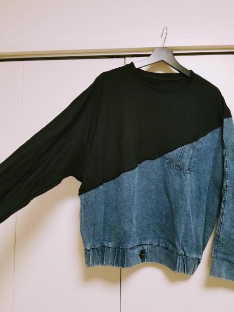 新品 GRAND Paris 黒×デニム バイカラー ドルマン トレーナー トップス M〜L < 女性ファッション  新品 GRAND Paris 黒×デニム バイカラー ドルマン トレーナー トップス M〜L < 女性ファッションの