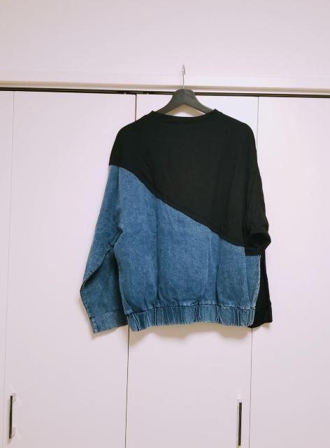 新品 GRAND Paris 黒×デニム バイカラー ドルマン トレーナー トップス M〜L < 女性ファッション  新品 GRAND Paris 黒×デニム バイカラー ドルマン トレーナー トップス M〜L < 女性ファッションの