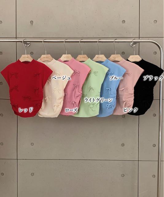 送料無料 新品 リボン付きリブニット プチハイネック夏服 < 女性ファッション  送料無料 新品 リボン付きリブニット プチハイネック夏服 < 女性ファッションの