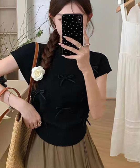 送料無料 新品 リボン付きリブニット プチハイネック夏服 < 女性ファッション  送料無料 新品 リボン付きリブニット プチハイネック夏服 < 女性ファッションの