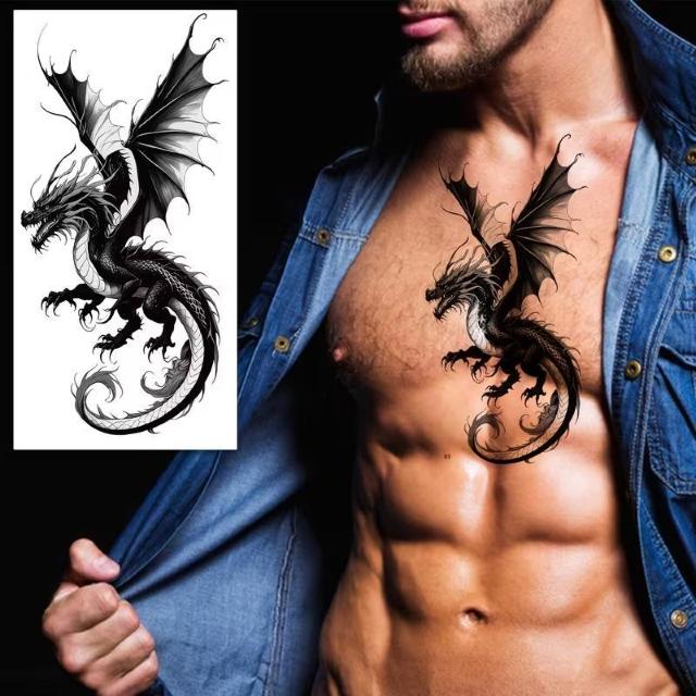 爆ヤス価格990円★【10枚】クールな黒ドラゴン トーテム タトゥー、大型サイズのドラゴン柄、東洋と西洋のドラゴンスタイルを融合 < 男性ファッション 爆ヤス価格990円★【10枚】クールな黒ドラゴン トーテム タトゥー、大型サイズのドラゴン柄、東洋と西洋のドラゴンスタイルを融合 < 男性ファッションの