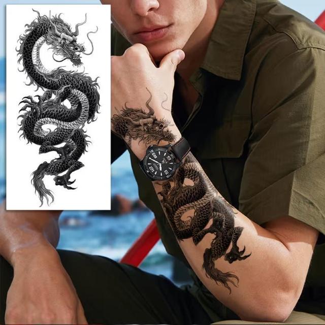 爆ヤス価格990円★【10枚】クールな黒ドラゴン トーテム タトゥー、大型サイズのドラゴン柄、東洋と西洋のドラゴンスタイルを融合 < 男性ファッション 爆ヤス価格990円★【10枚】クールな黒ドラゴン トーテム タトゥー、大型サイズのドラゴン柄、東洋と西洋のドラゴンスタイルを融合 < 男性ファッションの