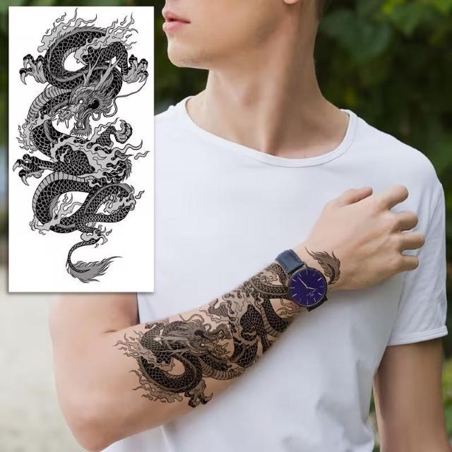 爆ヤス価格990円★【10枚】クールな黒ドラゴン トーテム タトゥー、大型サイズのドラゴン柄、東洋と西洋のドラゴンスタイルを融合 < 男性ファッション 爆ヤス価格990円★【10枚】クールな黒ドラゴン トーテム タトゥー、大型サイズのドラゴン柄、東洋と西洋のドラゴンスタイルを融合 < 男性ファッションの