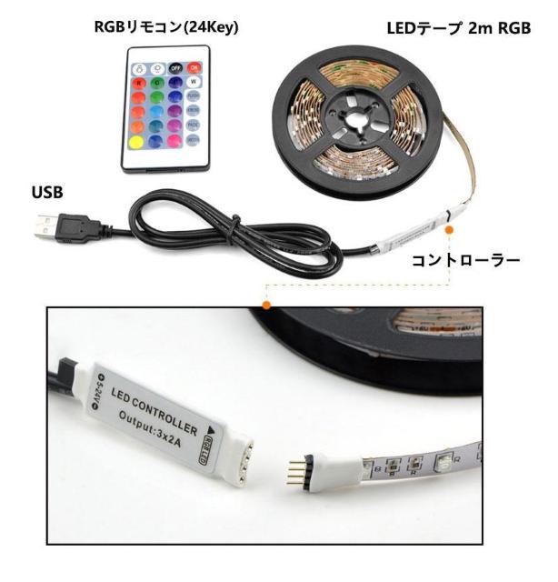 *USB} 2m LED e[vCg Rt F ؒf\  Ɠd/AV 