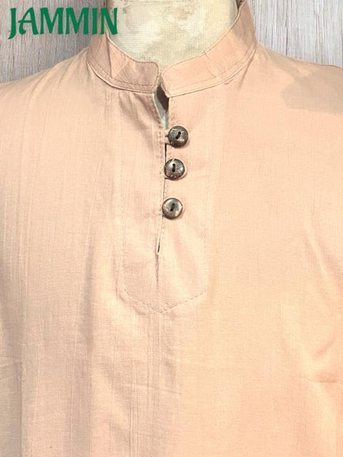 ココナッツボタン付きクルタ ベージュ アジアン エスニック 長袖 ヒッピー < 男性ファッション ココナッツボタン付きクルタ ベージュ アジアン エスニック 長袖 ヒッピー < 男性ファッションの