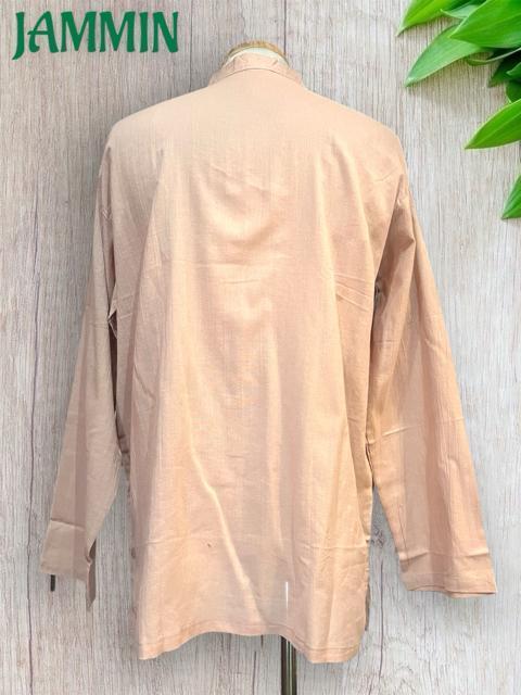 ココナッツボタン付きクルタ ベージュ アジアン エスニック 長袖 ヒッピー < 男性ファッション ココナッツボタン付きクルタ ベージュ アジアン エスニック 長袖 ヒッピー < 男性ファッションの