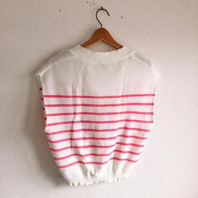 ◆1回着用のみ!!ボーダーニットベスト◆ホワイト×ピンクボーダーM★トレンドシルエット♪ < ブランド ◆1回着用のみ!!ボーダーニットベスト◆ホワイト×ピンクボーダーM★トレンドシルエット♪ < ブランドの